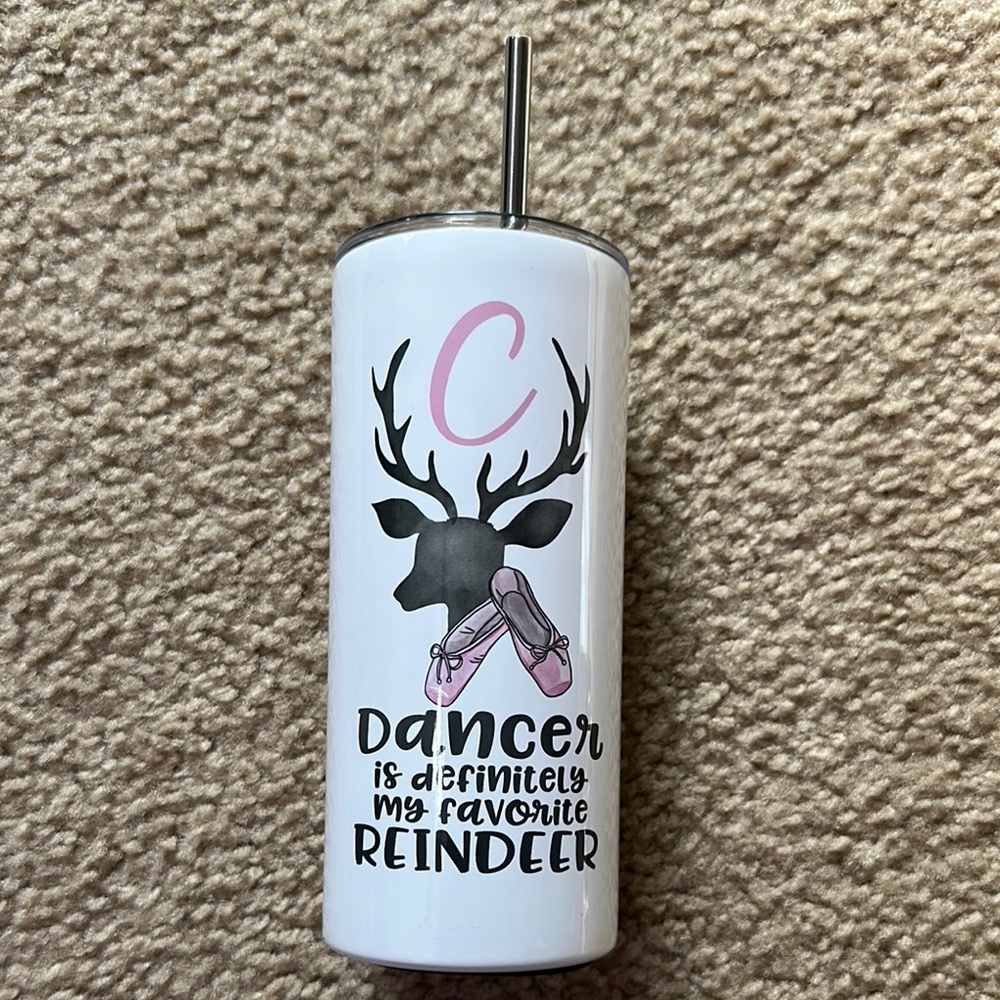 White Tumbler with Pink Ballet Design